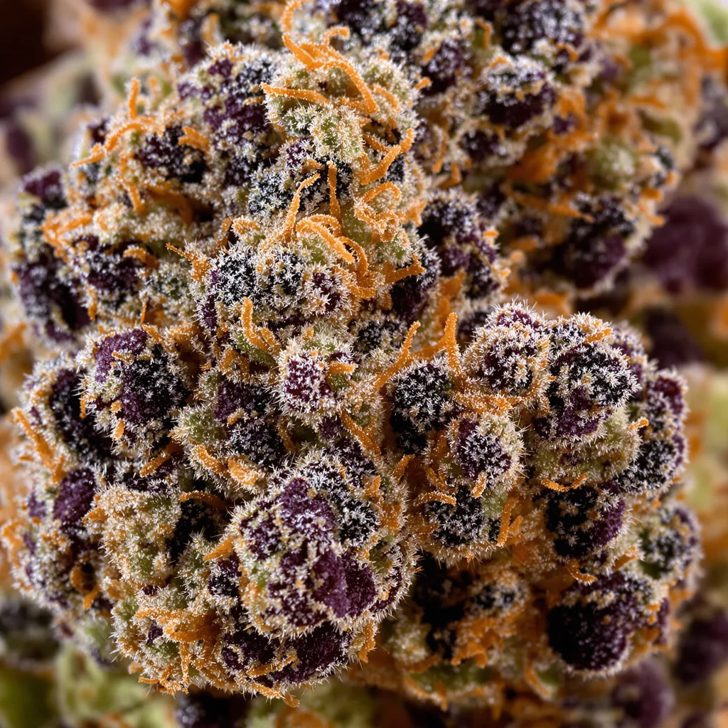 Chemdog #4 cannabis bud close-up showing dense purple-tinged calyxes
