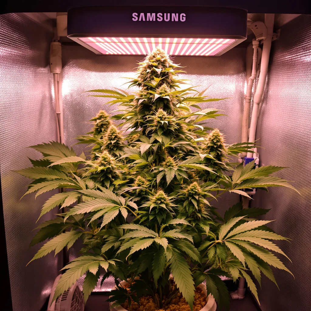 Chemo 66% indica / 34% sativa flower with visible trichomes