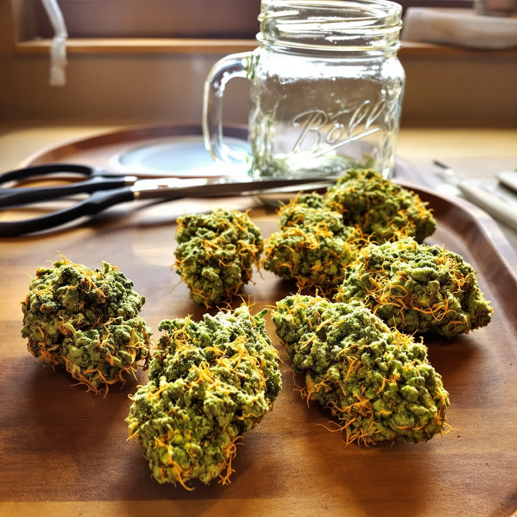 Chernobyl 18% indica / 82% sativa flower with visible trichomes