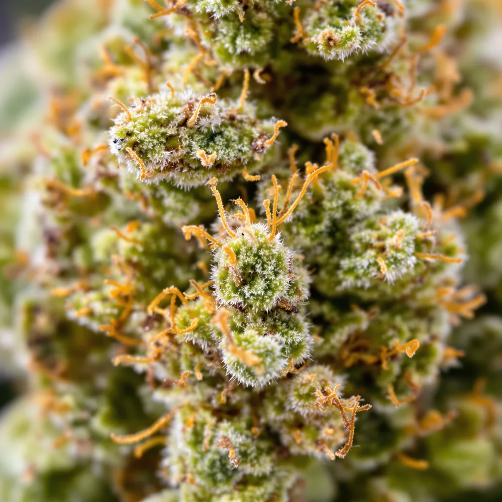 Chernobyl cannabis bud close-up showing lime-green airy structure
