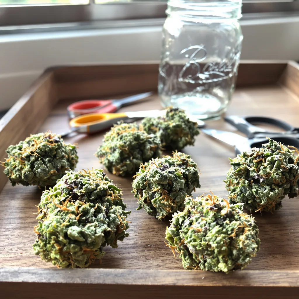 Cherry Chem 56% indica / 44% sativa flower with visible trichomes