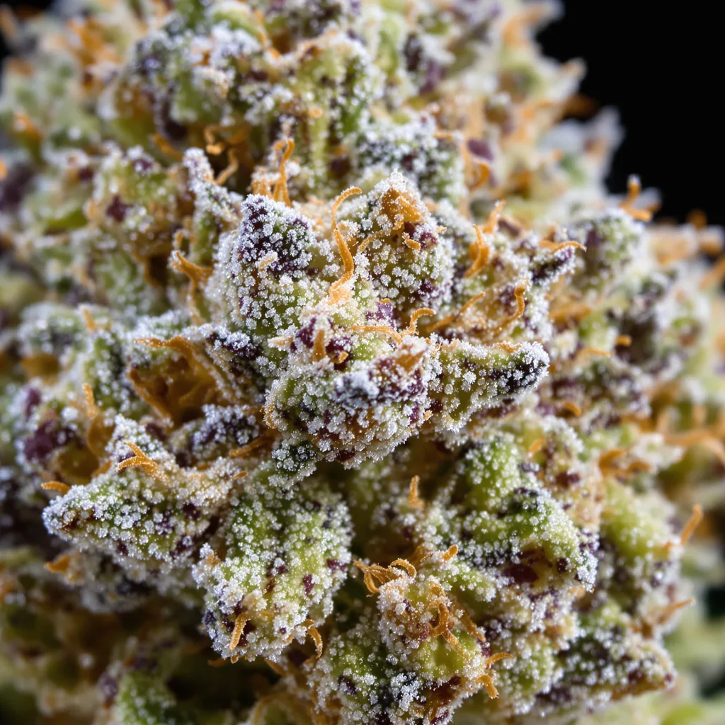 Cherry Diesel cannabis bud close-up showing balanced bud structure with frosted trichomes