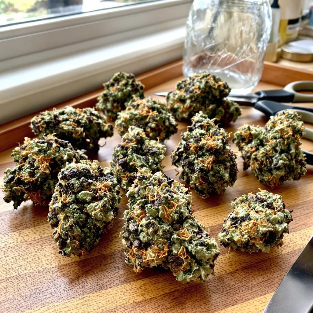 Cherry Kola 74% indica / 26% sativa flower with visible trichomes