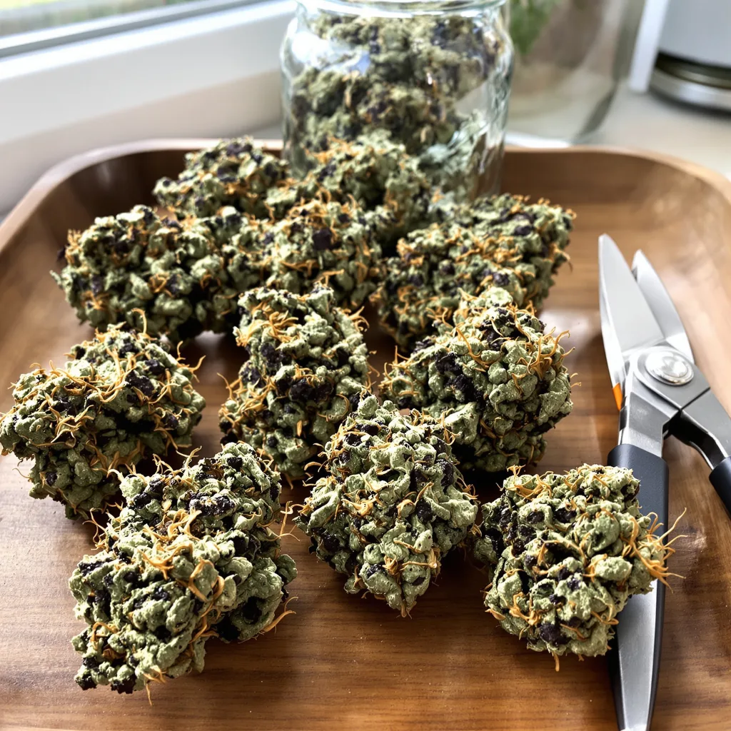 Cherry Pie 66% indica / 34% sativa flower with visible trichomes