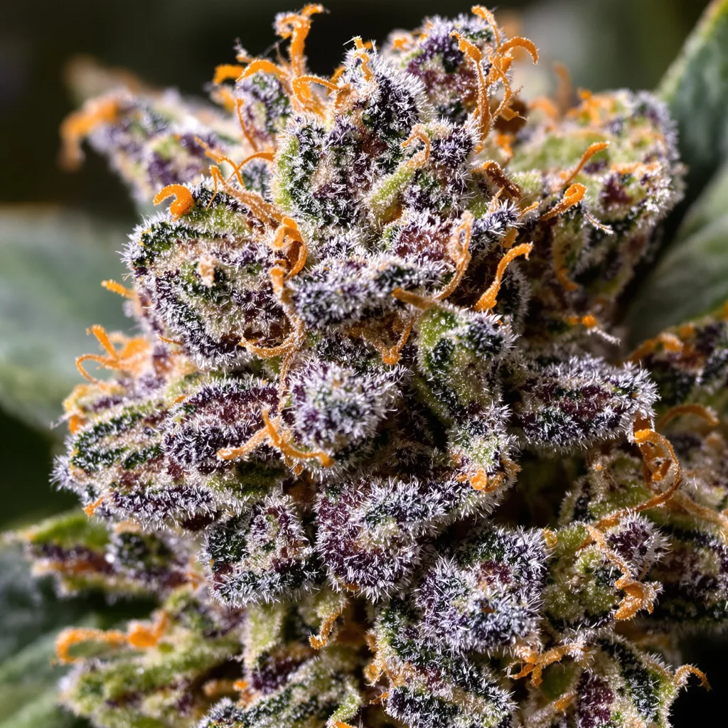 Chiesel cannabis bud close-up showing dense purple-tinged calyxes