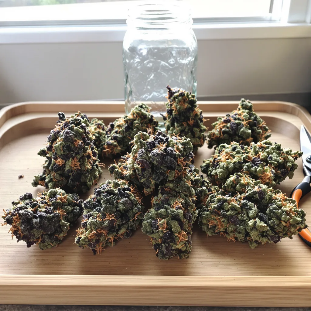 Chocolate Chunk 100% indica / 50% sativa flower with visible trichomes