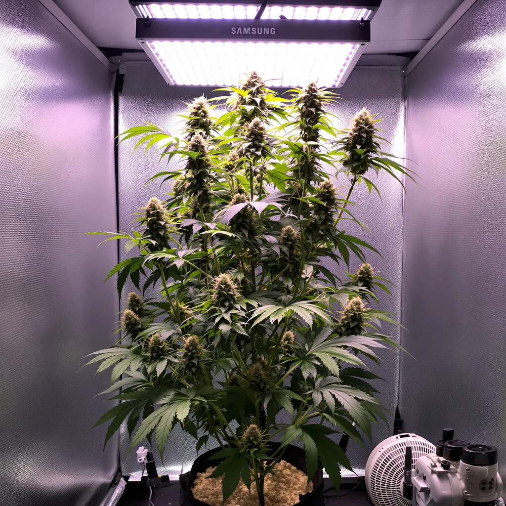 Chocolope 18% indica / 82% sativa flower with visible trichomes