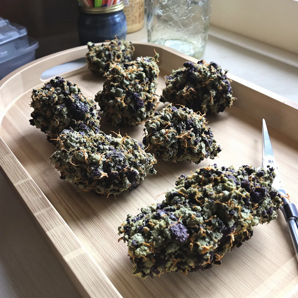 Chocolope Kush 79% indica / 21% sativa flower with visible trichomes