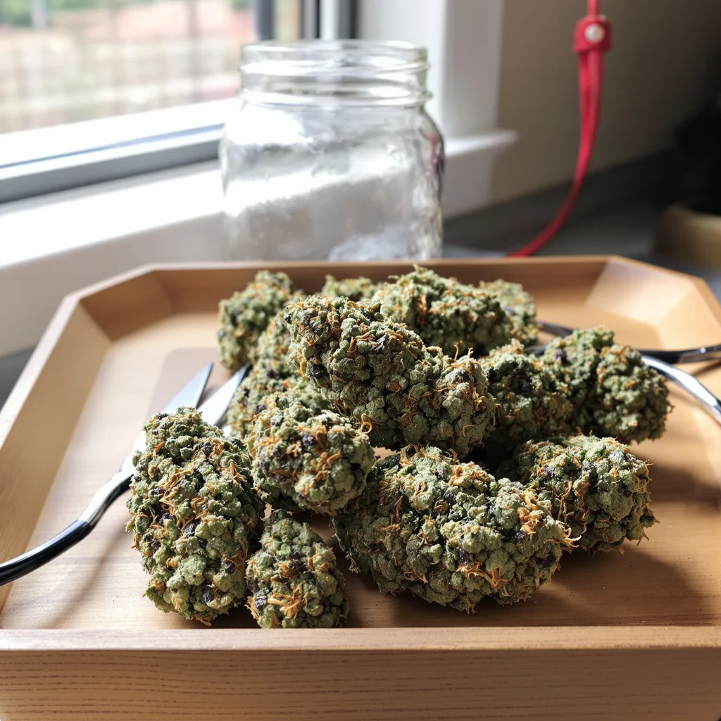Chupacabra 58% indica / 42% sativa flower with visible trichomes