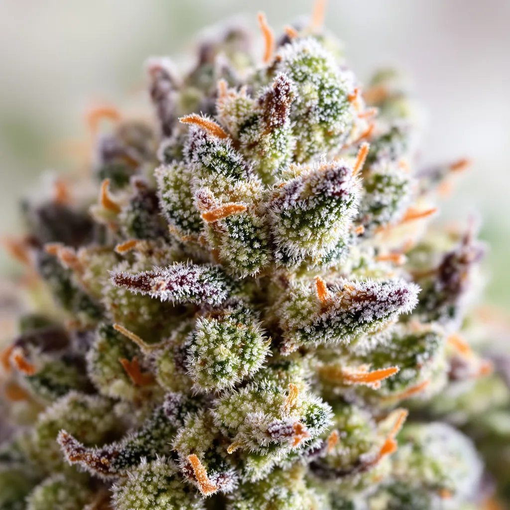 Cinex cannabis bud close-up showing open-bud structure with orange pistils