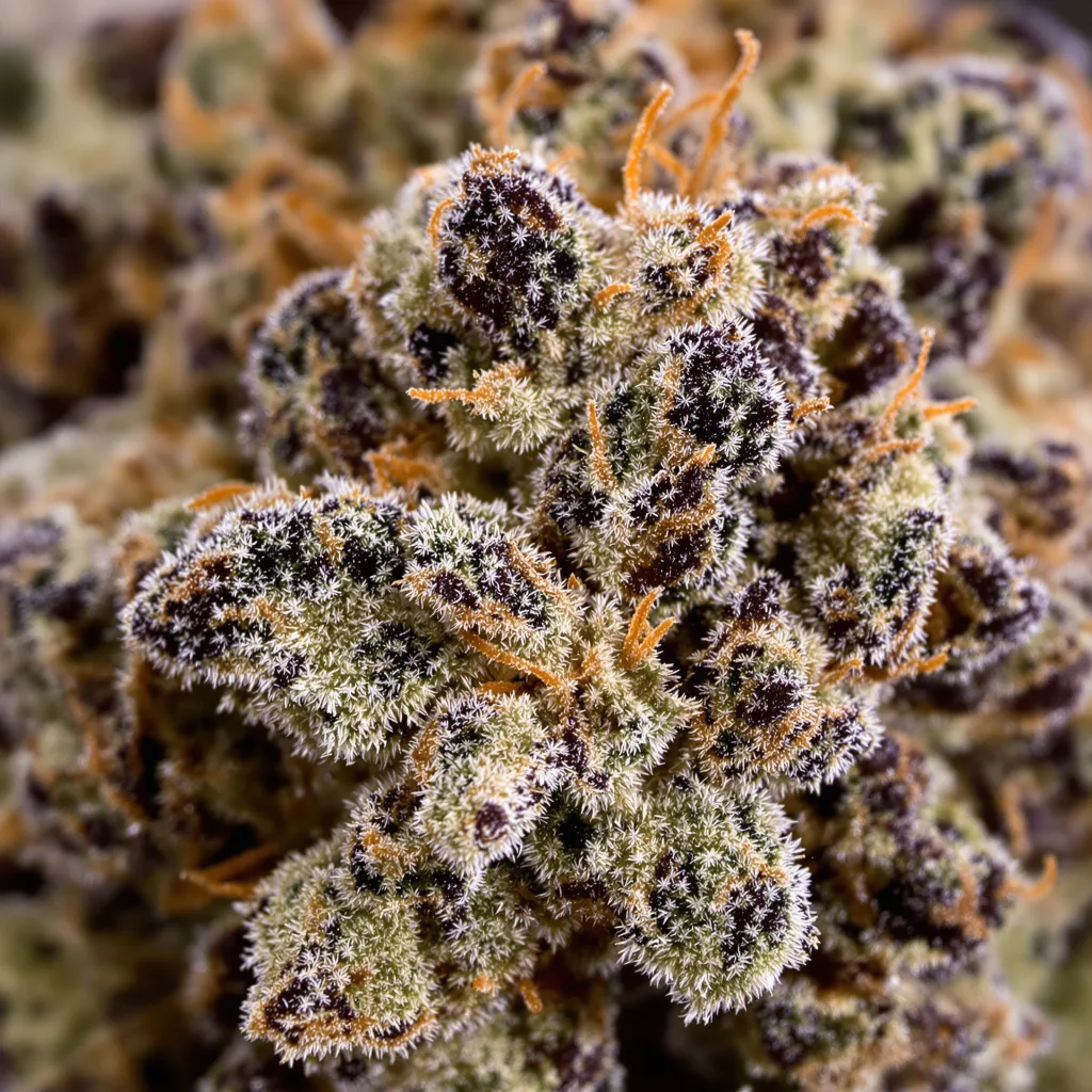 Colorado Bubba cannabis bud close-up showing dense purple-tinged calyxes