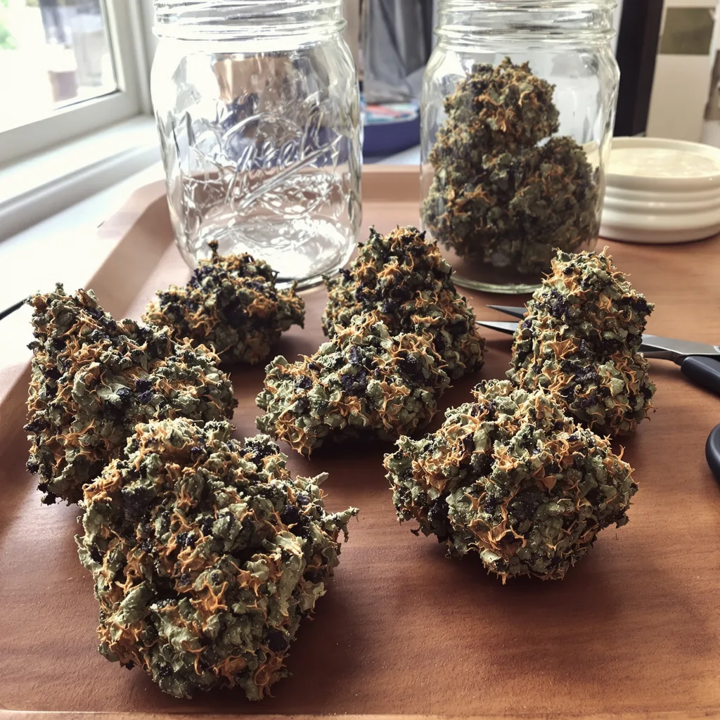 Cookie Jar 72% indica / 28% sativa flower with visible trichomes