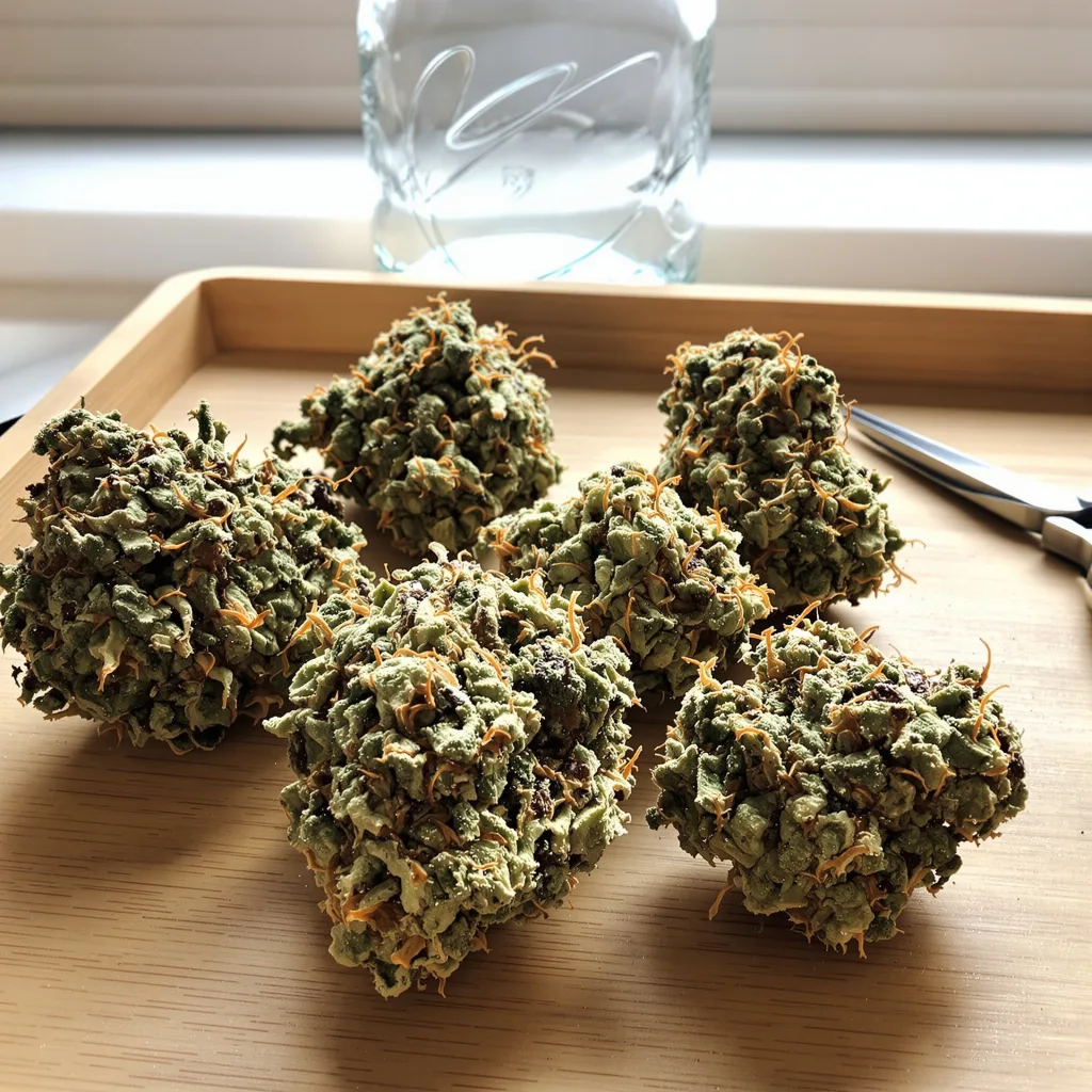 Cookie Wreck 40% indica / 60% sativa flower with visible trichomes