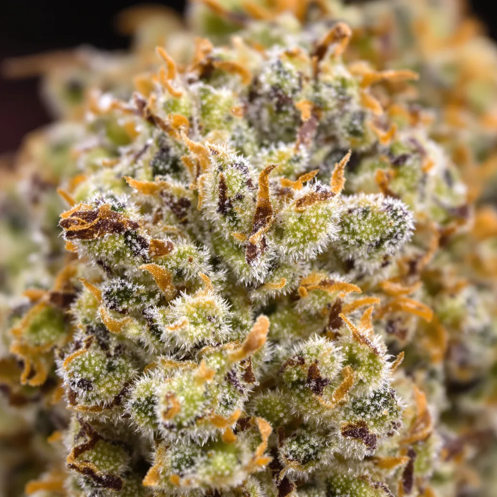 Cookie Wreck cannabis bud close-up showing open-bud structure with orange pistils