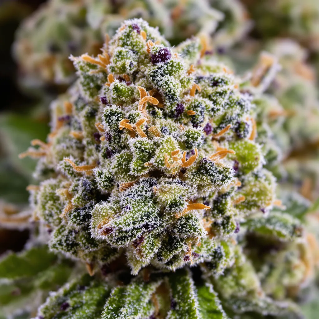 Copper Kush cannabis bud close-up showing balanced bud structure with frosted trichomes