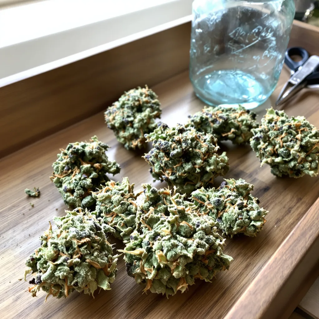 Cotton Candy Kush 50% indica / 50% sativa flower with visible trichomes