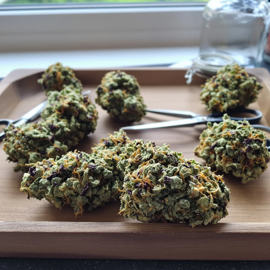 Couch Lock Mixpack 49% indica / 51% sativa flower with visible trichomes