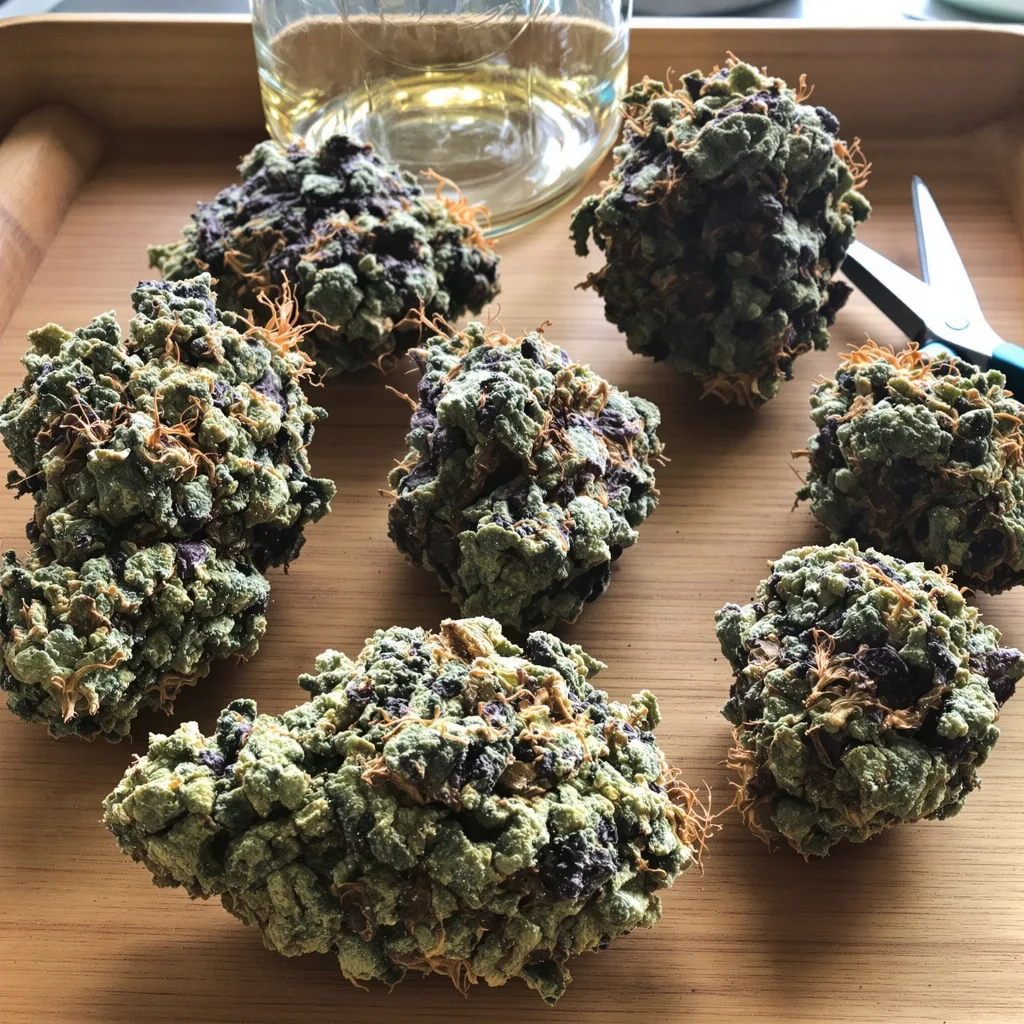 Couch Lock Pack 80% indica / 20% sativa flower with visible trichomes