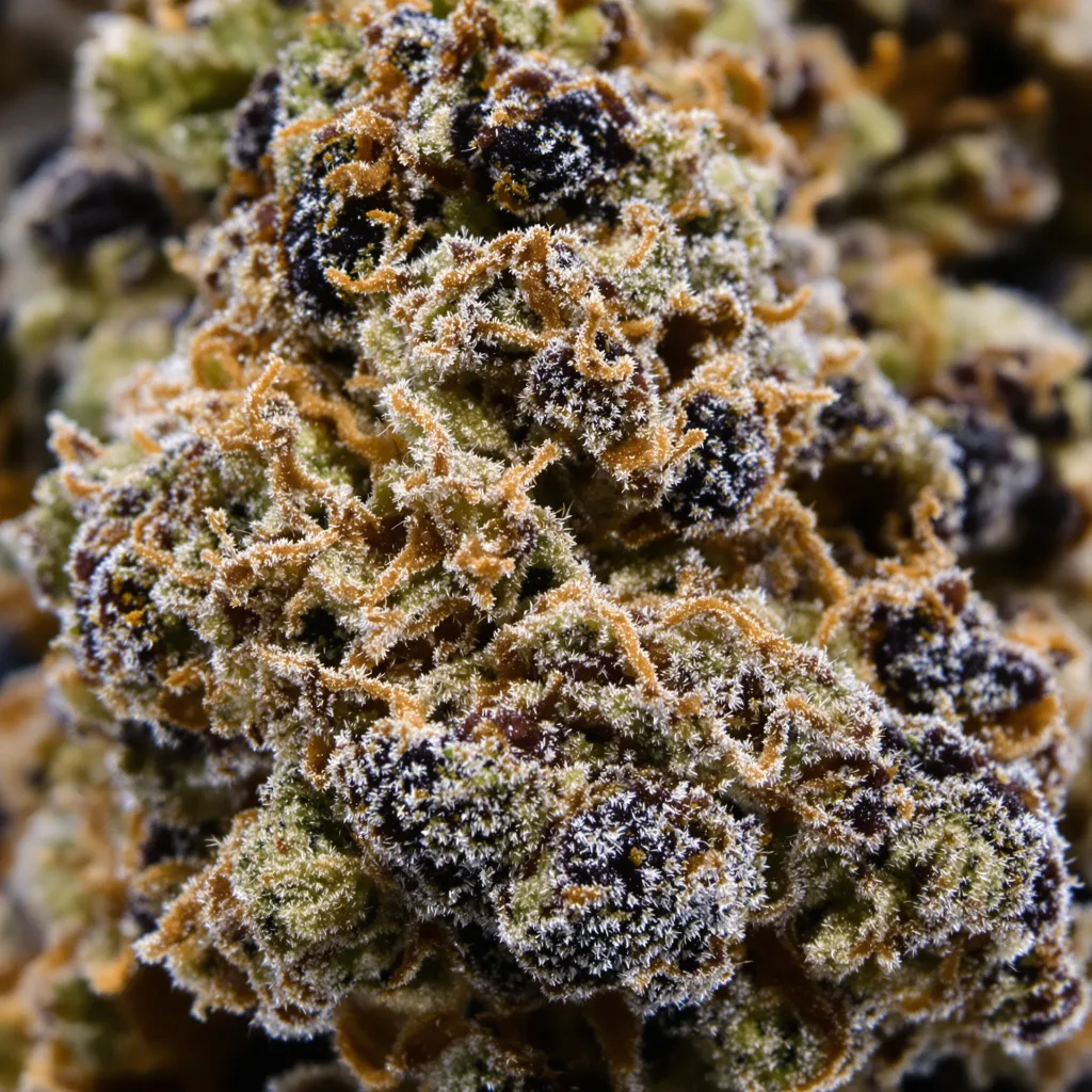 Couch Lock Pack cannabis bud close-up showing dense purple-tinged calyxes