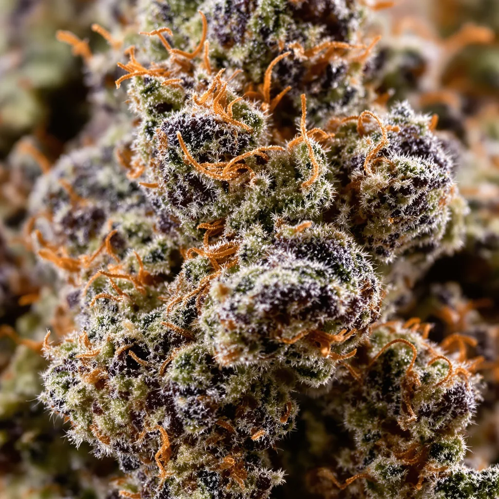 Cracker Jack cannabis bud close-up showing dense purple-tinged calyxes