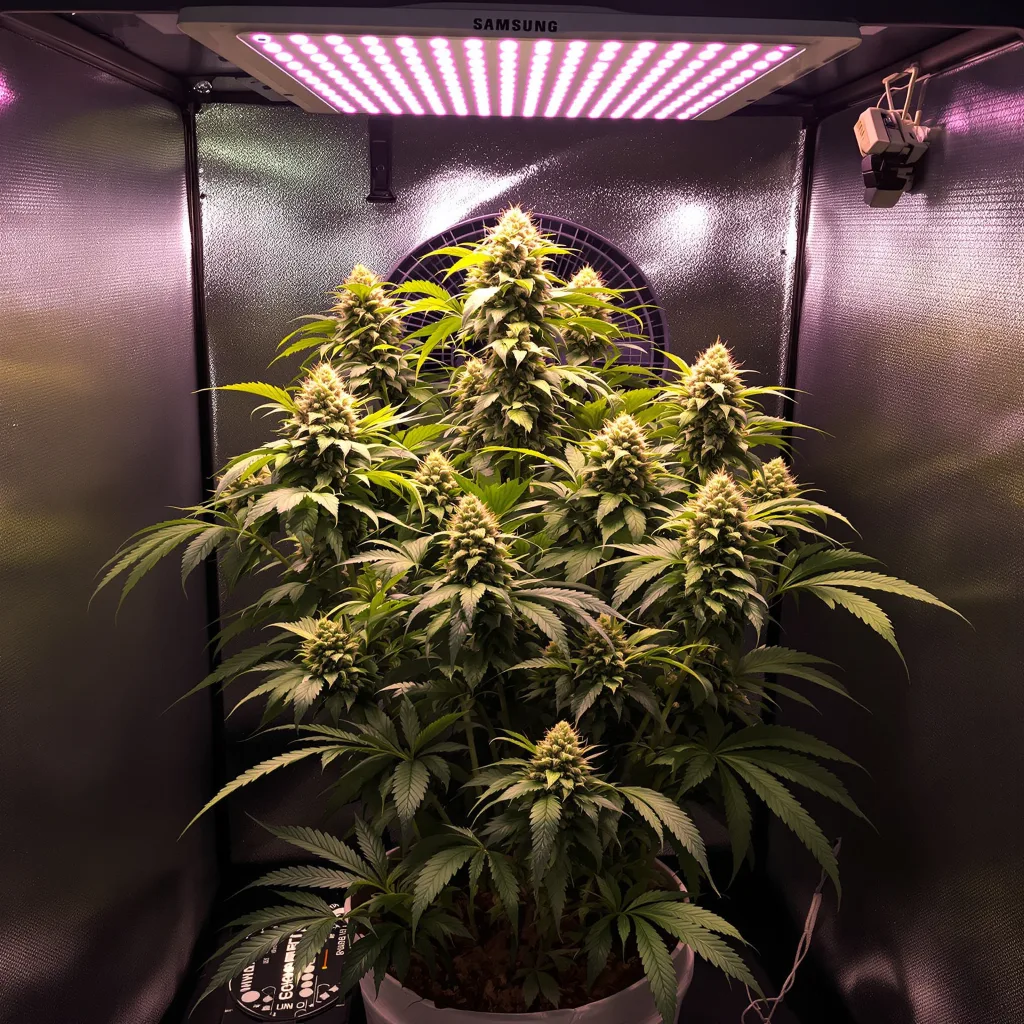 Cream 76% indica / 24% sativa flower with visible trichomes