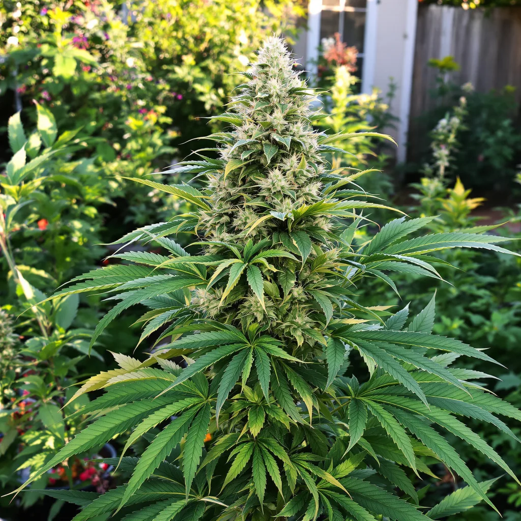 Cream 76% indica / 24% sativa flower with visible trichomes