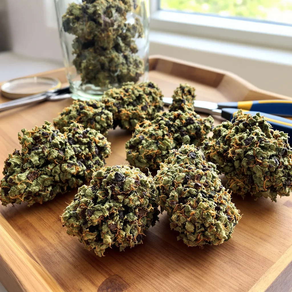 Cream Caramel 87% indica / 13% sativa flower with visible trichomes