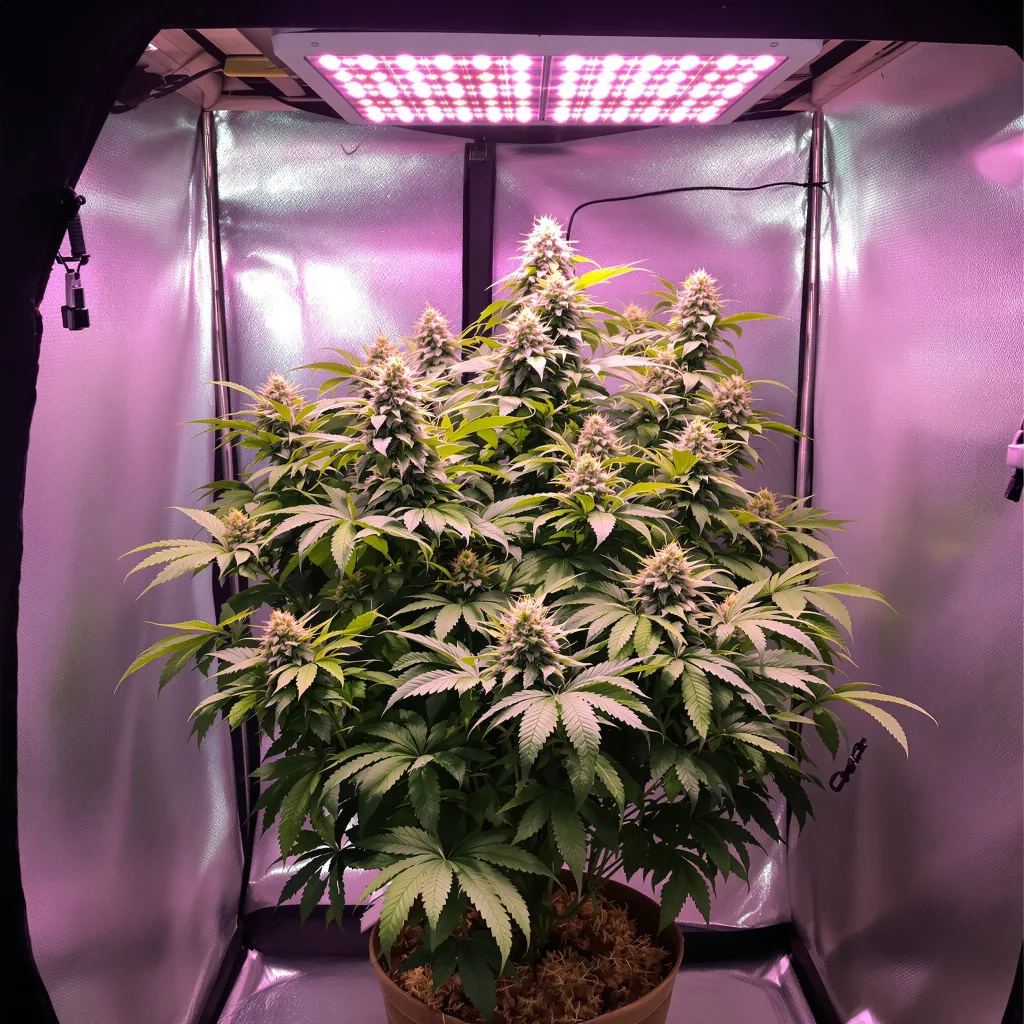 Cream Caramel 87% indica / 13% sativa flower with visible trichomes