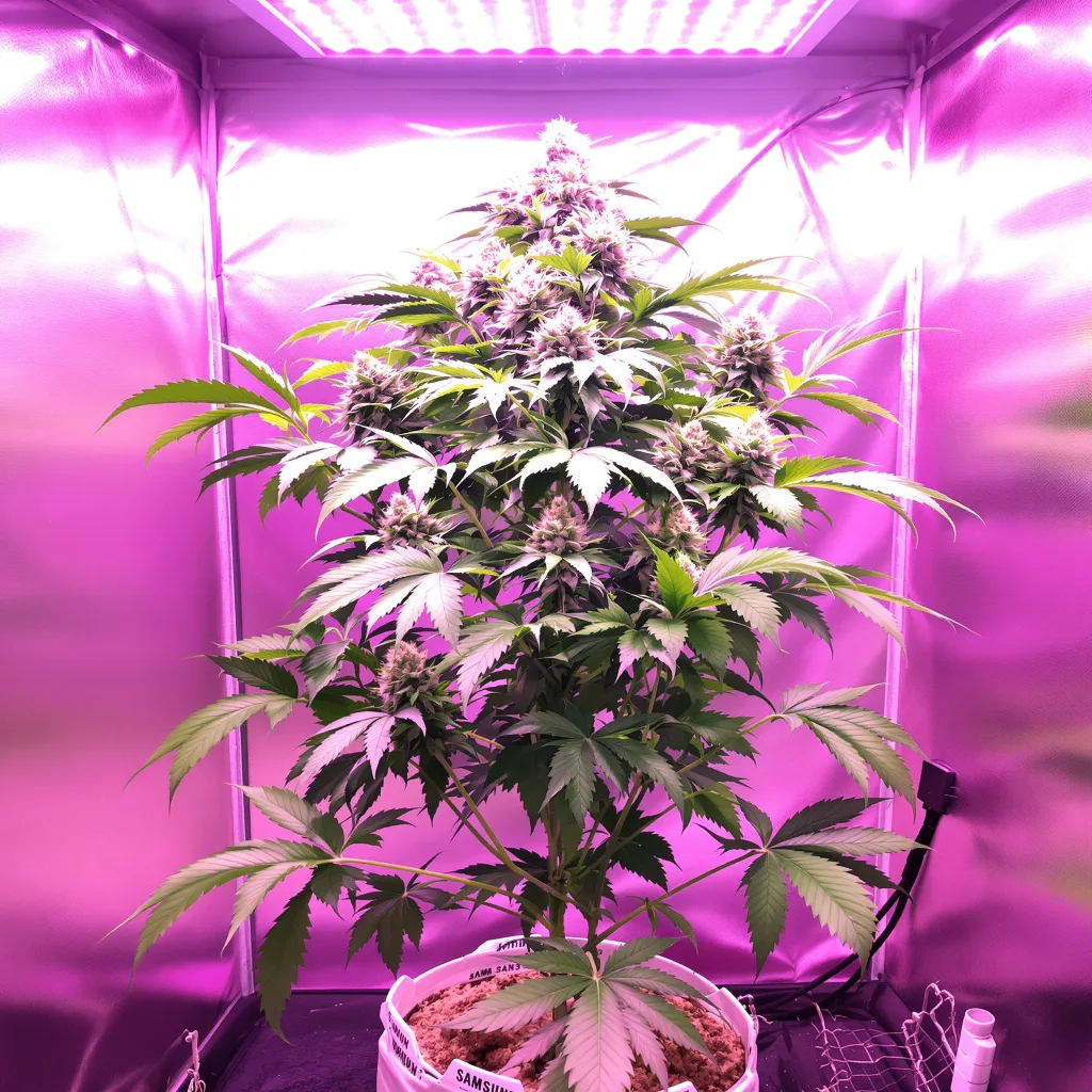 Cream 76% indica / 24% sativa flower with visible trichomes
