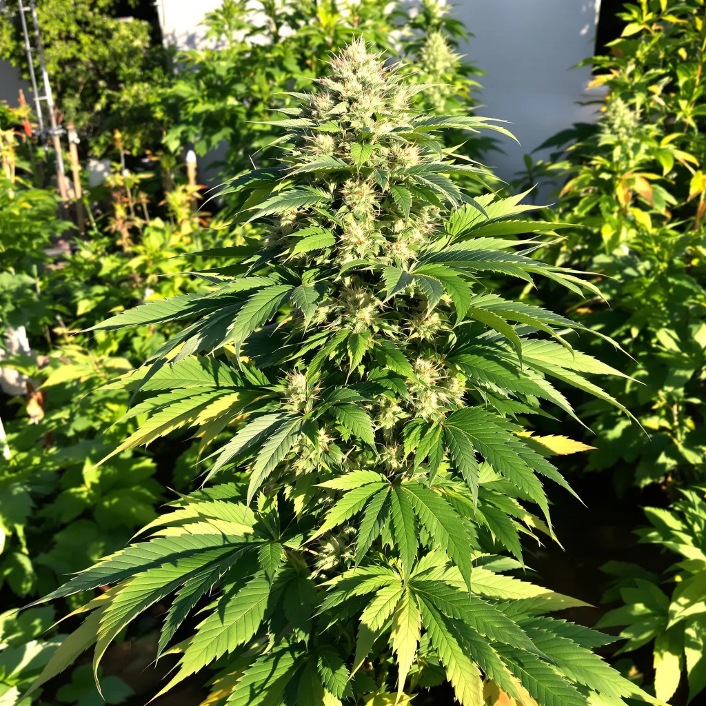 Cream 76% indica / 24% sativa flower with visible trichomes