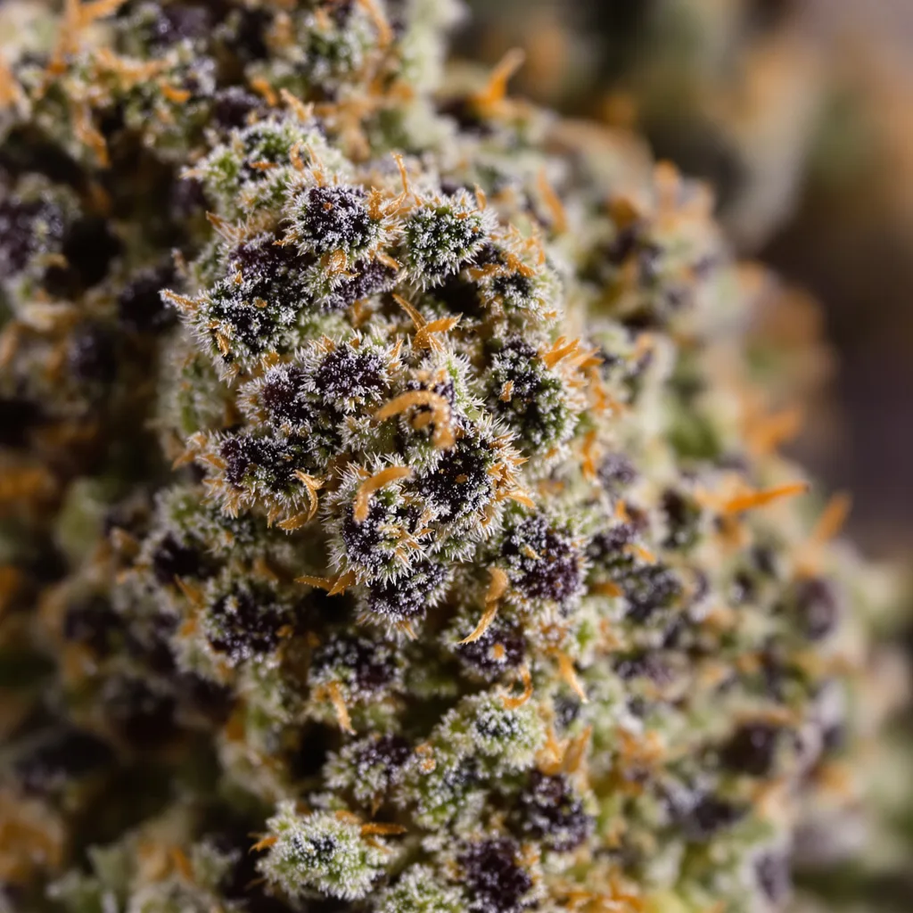 Critical Glue cannabis bud close-up showing dense purple-tinged calyxes