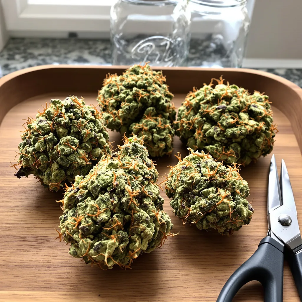 Critical Plus 61% indica / 39% sativa flower with visible trichomes