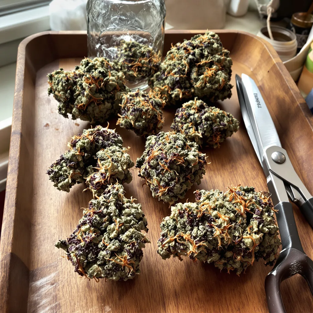 Crosswalker 77% indica / 23% sativa flower with visible trichomes