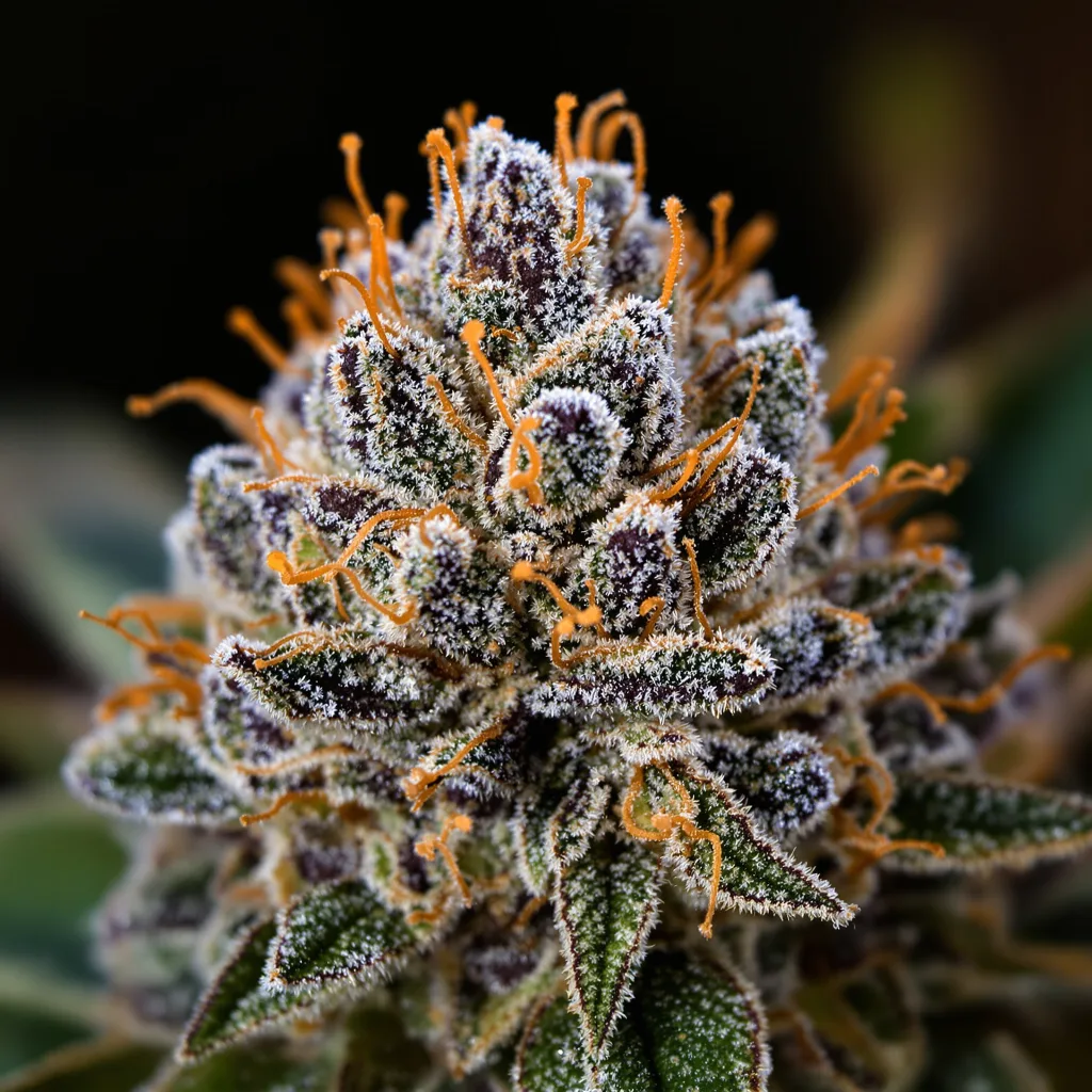 Crouching Tiger Hidden Alien cannabis bud close-up showing dense purple-tinged calyxes