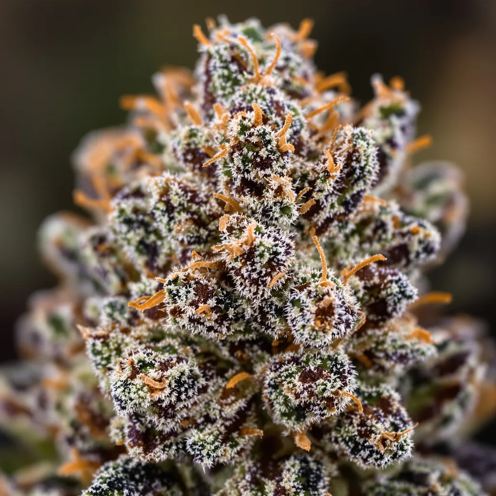 Crown OG cannabis bud close-up showing dense purple-tinged calyxes