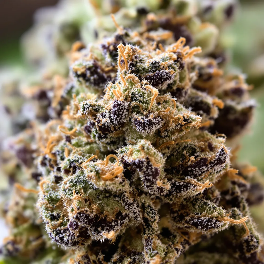 Cuvee cannabis bud close-up showing dense purple-tinged calyxes