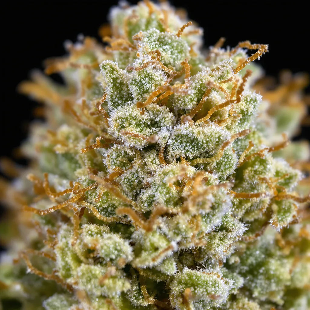 Dance World CBD cannabis bud close-up showing pale-green low-resin flower