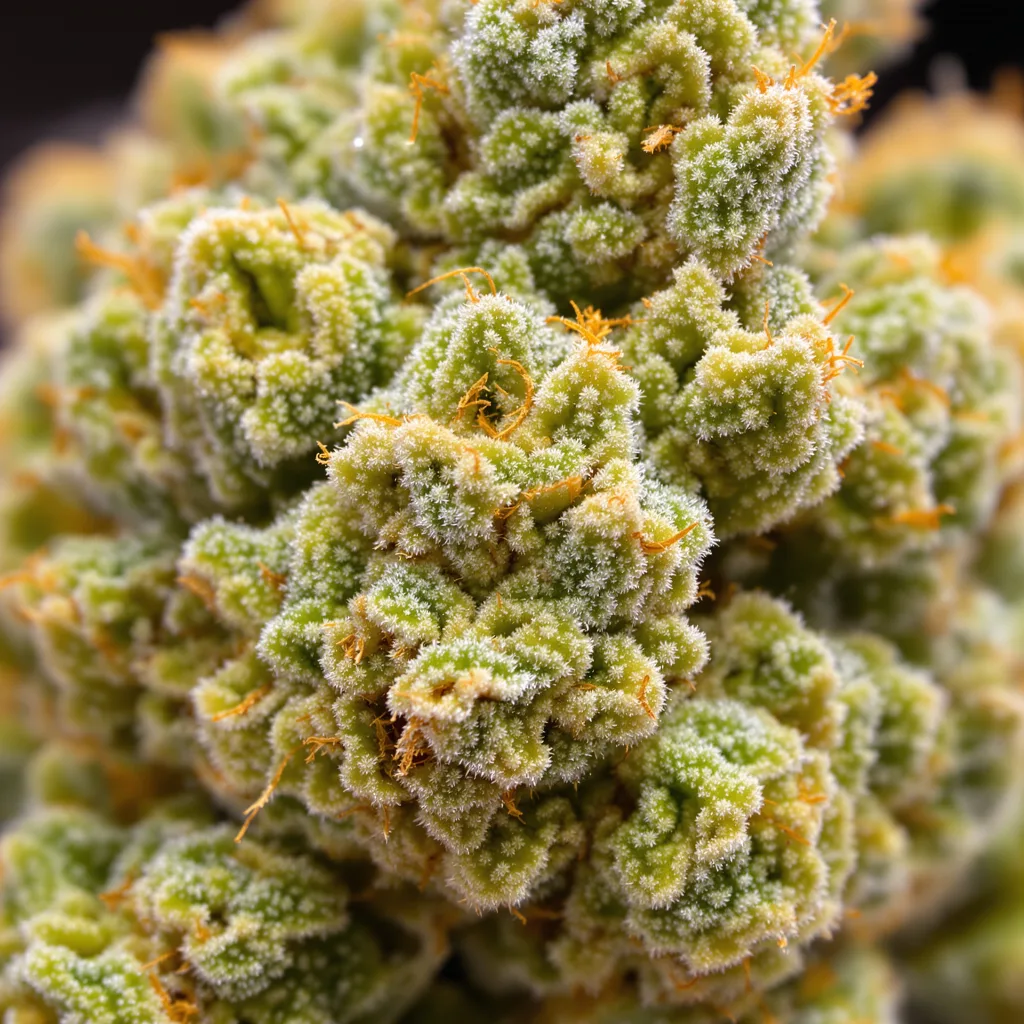 Dance World cannabis bud close-up showing lime-green airy structure