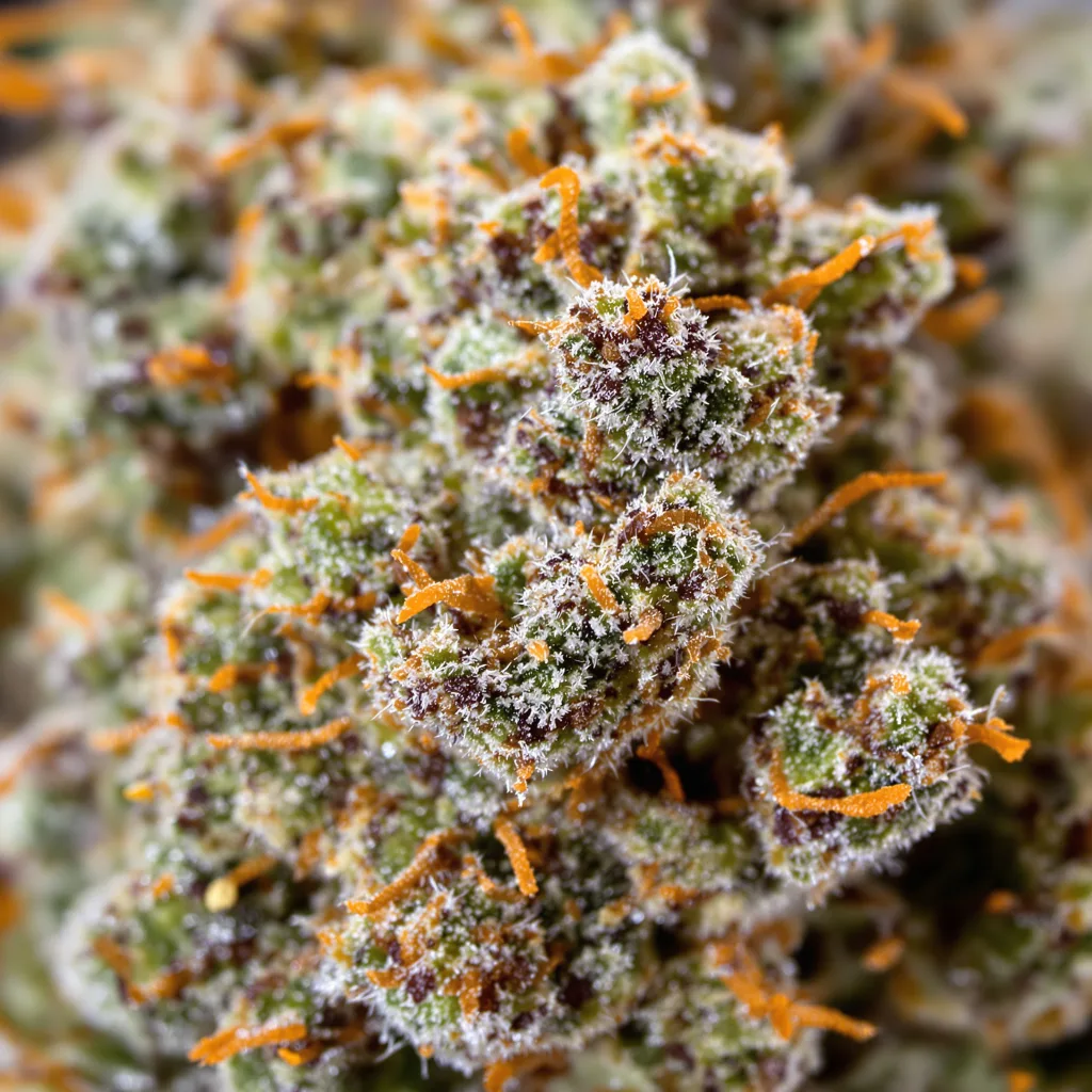 Dank Sinatra cannabis bud close-up showing balanced bud structure with frosted trichomes