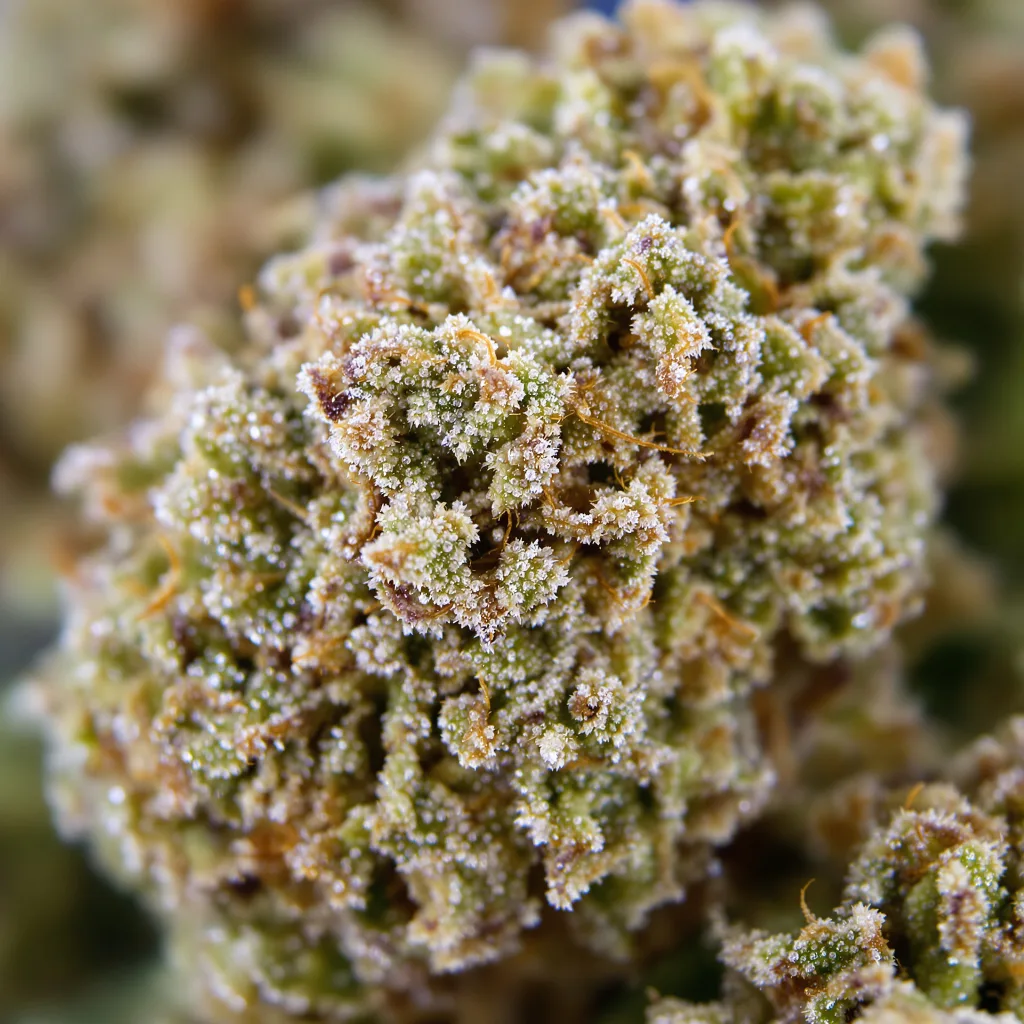 Dank Sinatra cannabis bud close-up showing balanced bud structure with frosted trichomes