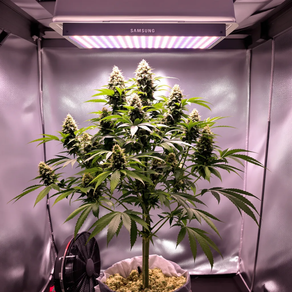 Dark Side of the Moon 86% indica / 14% sativa flower with visible trichomes