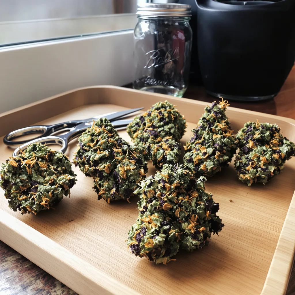 Dark Star 100% indica / 50% sativa flower with visible trichomes