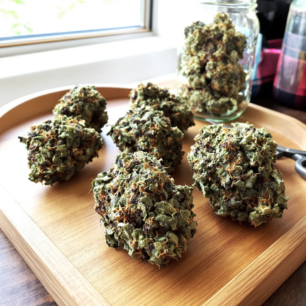 Darth Vader 68% indica / 32% sativa flower with visible trichomes