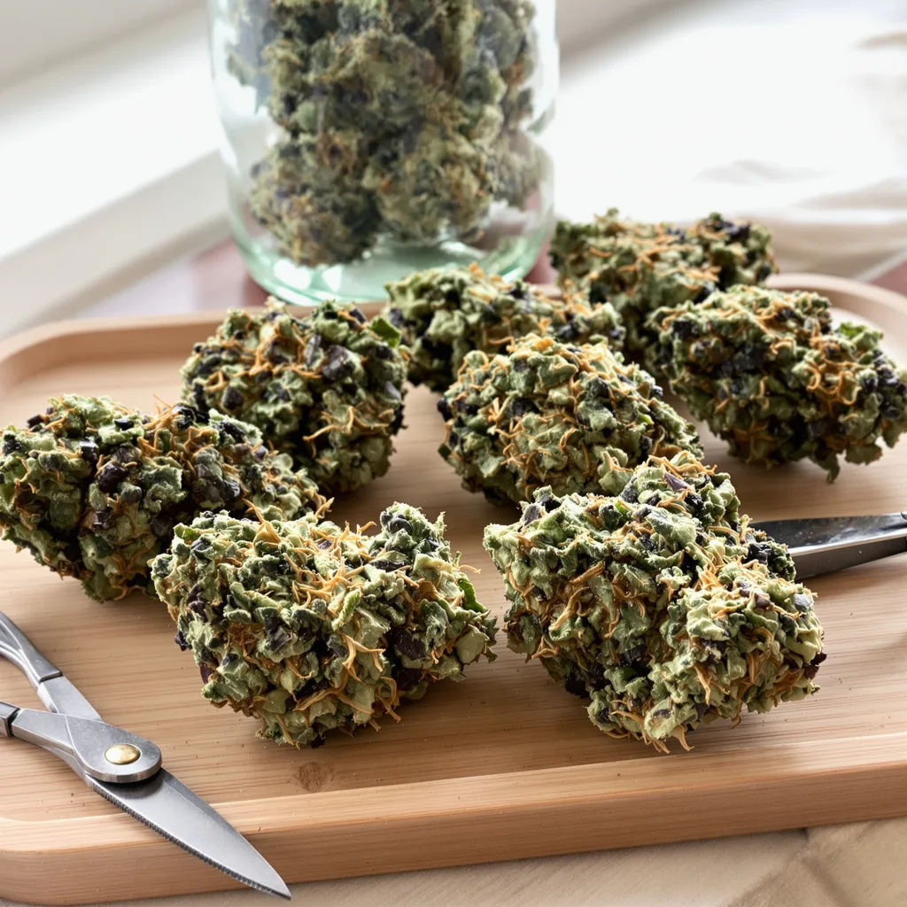 Death Bubba 70% indica / 30% sativa flower with visible trichomes