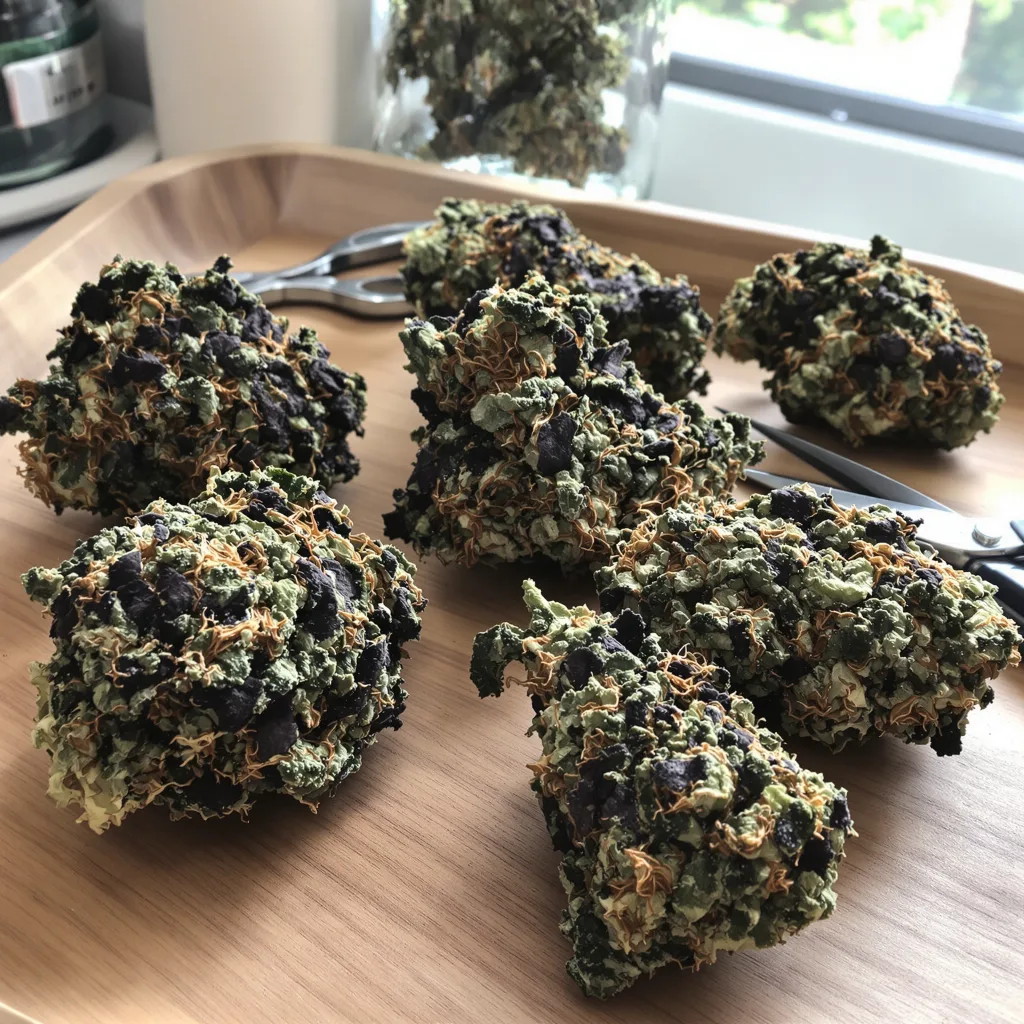Death Star 70% indica / 30% sativa flower with visible trichomes