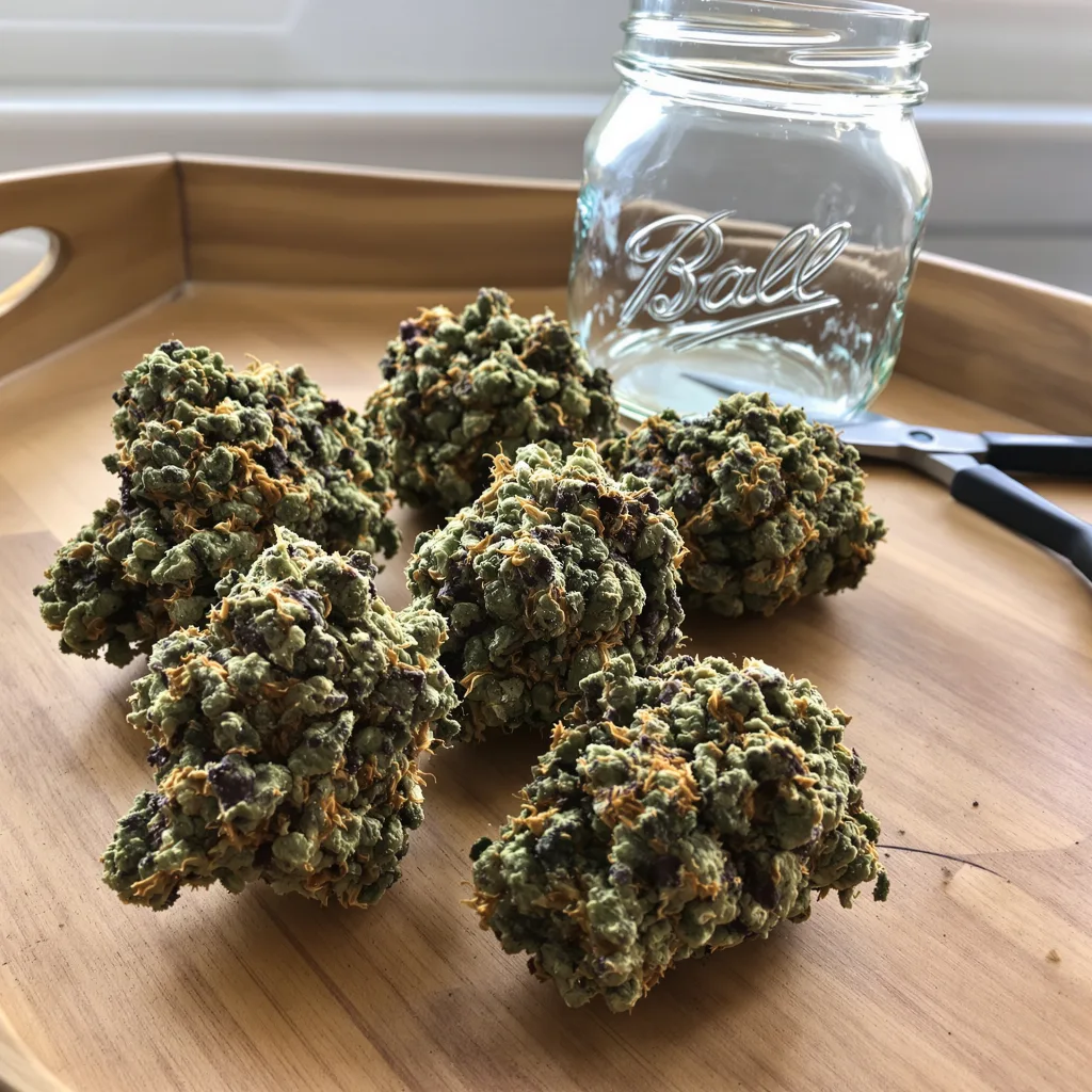 Death Star 70% indica / 30% sativa flower with visible trichomes