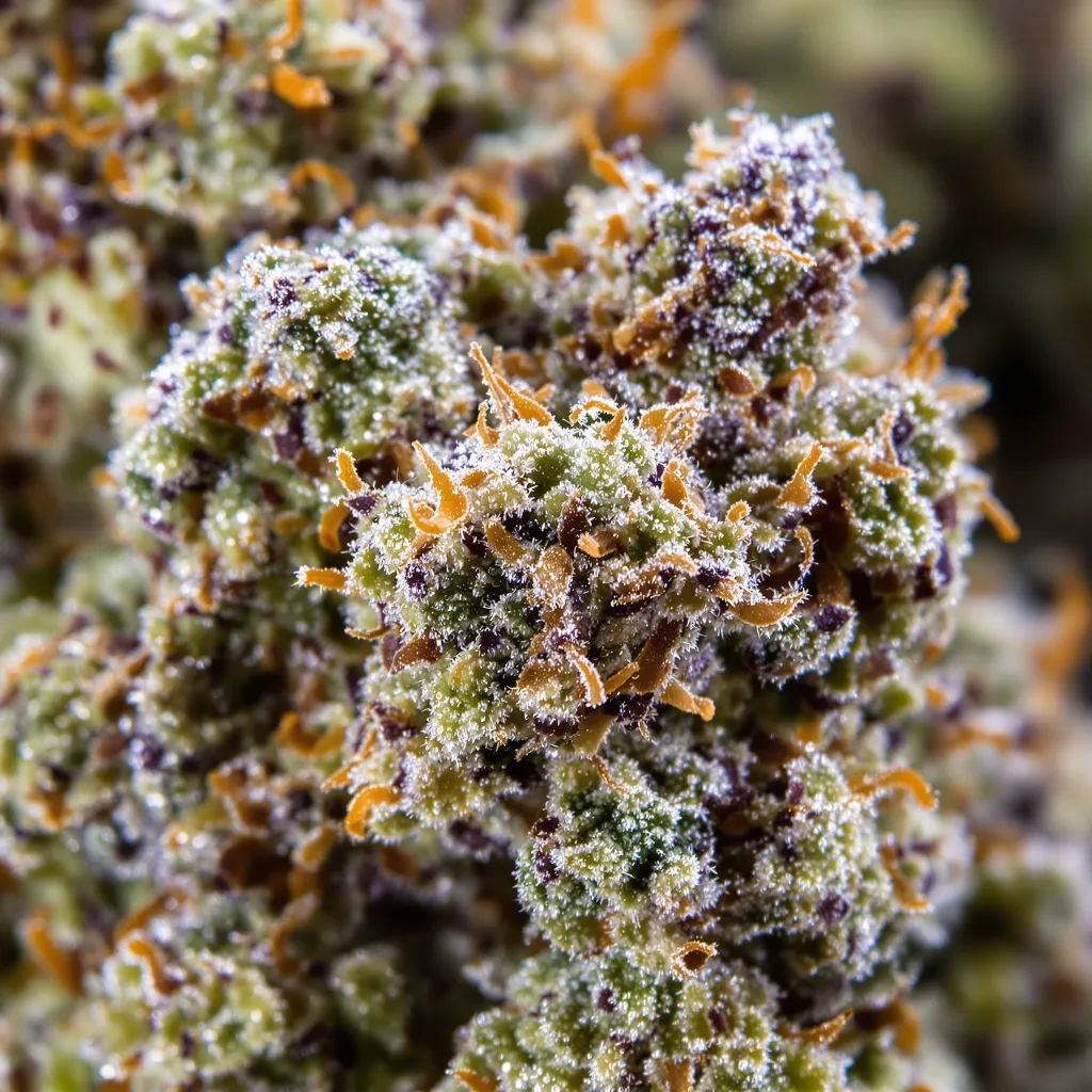 Death Star OG cannabis bud close-up showing dense forest-green nugs