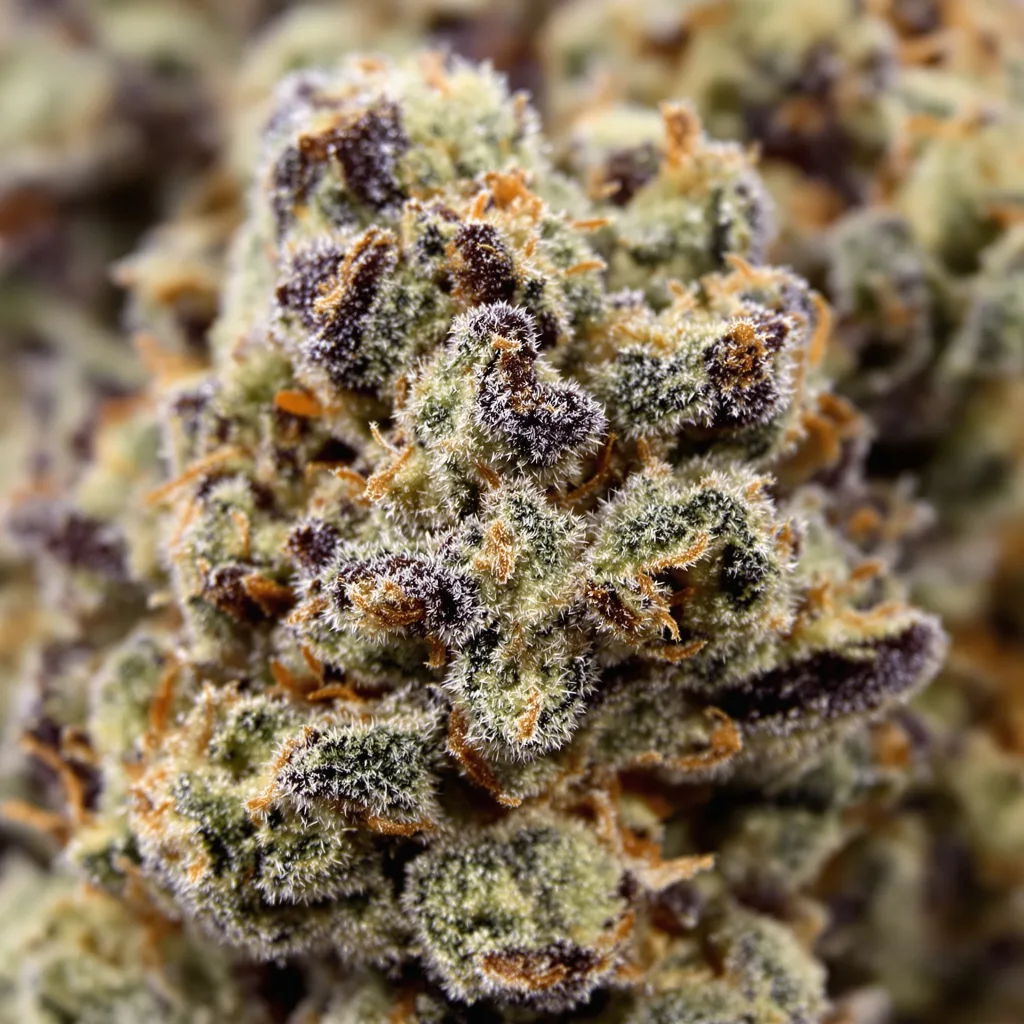 Deep Chunk cannabis bud close-up showing dense purple-tinged calyxes