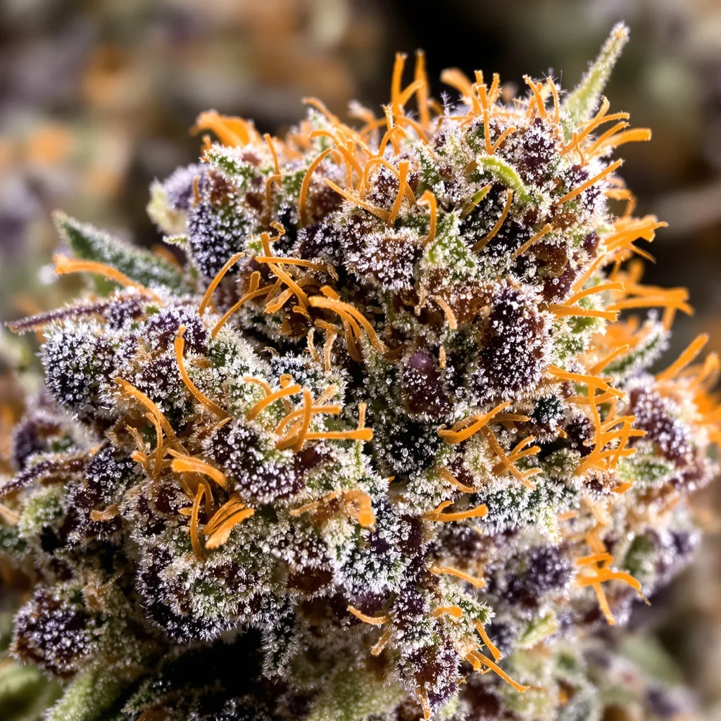 Deep Purple cannabis bud close-up showing dense purple-tinged calyxes