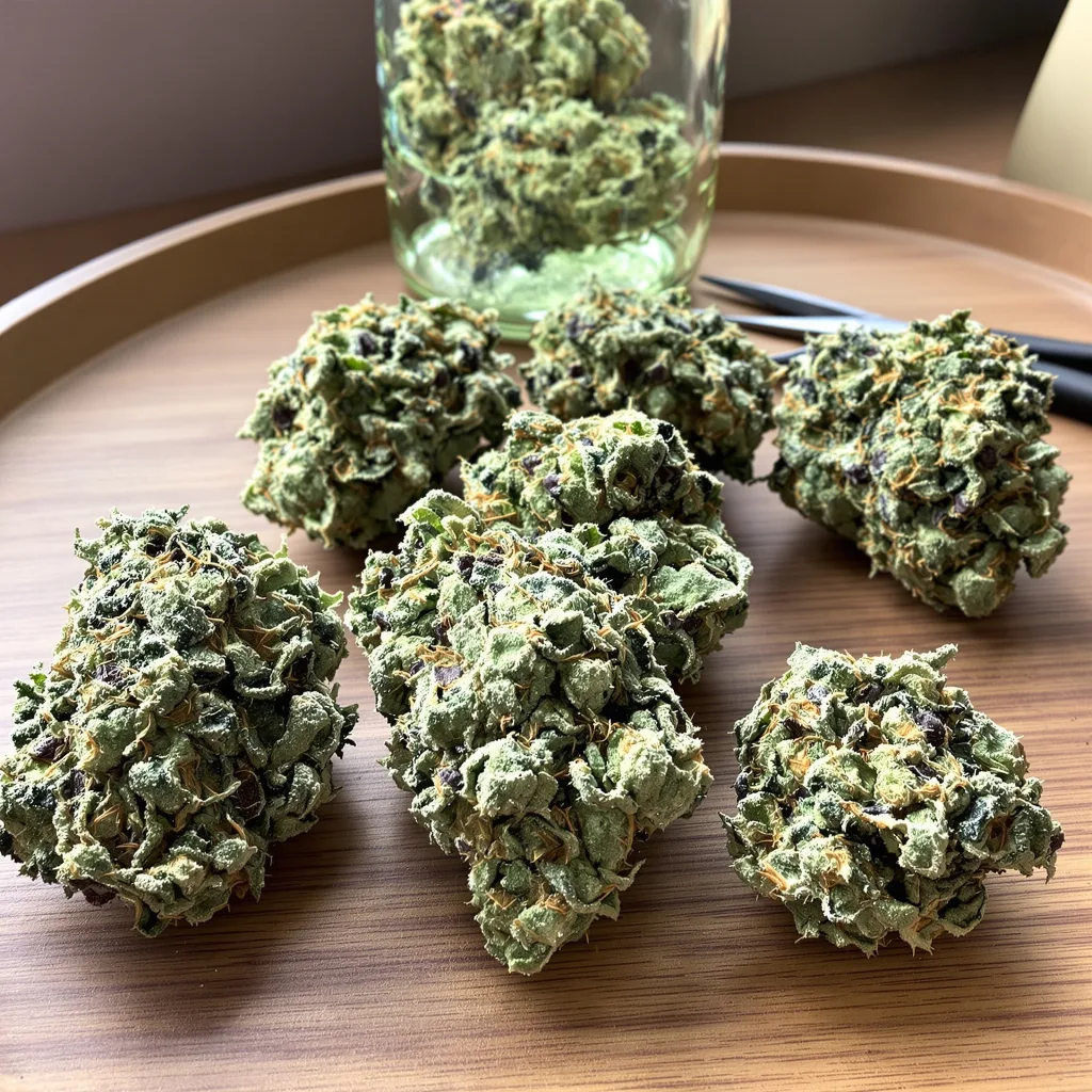 Diablo 40% indica / 50% sativa flower with visible trichomes